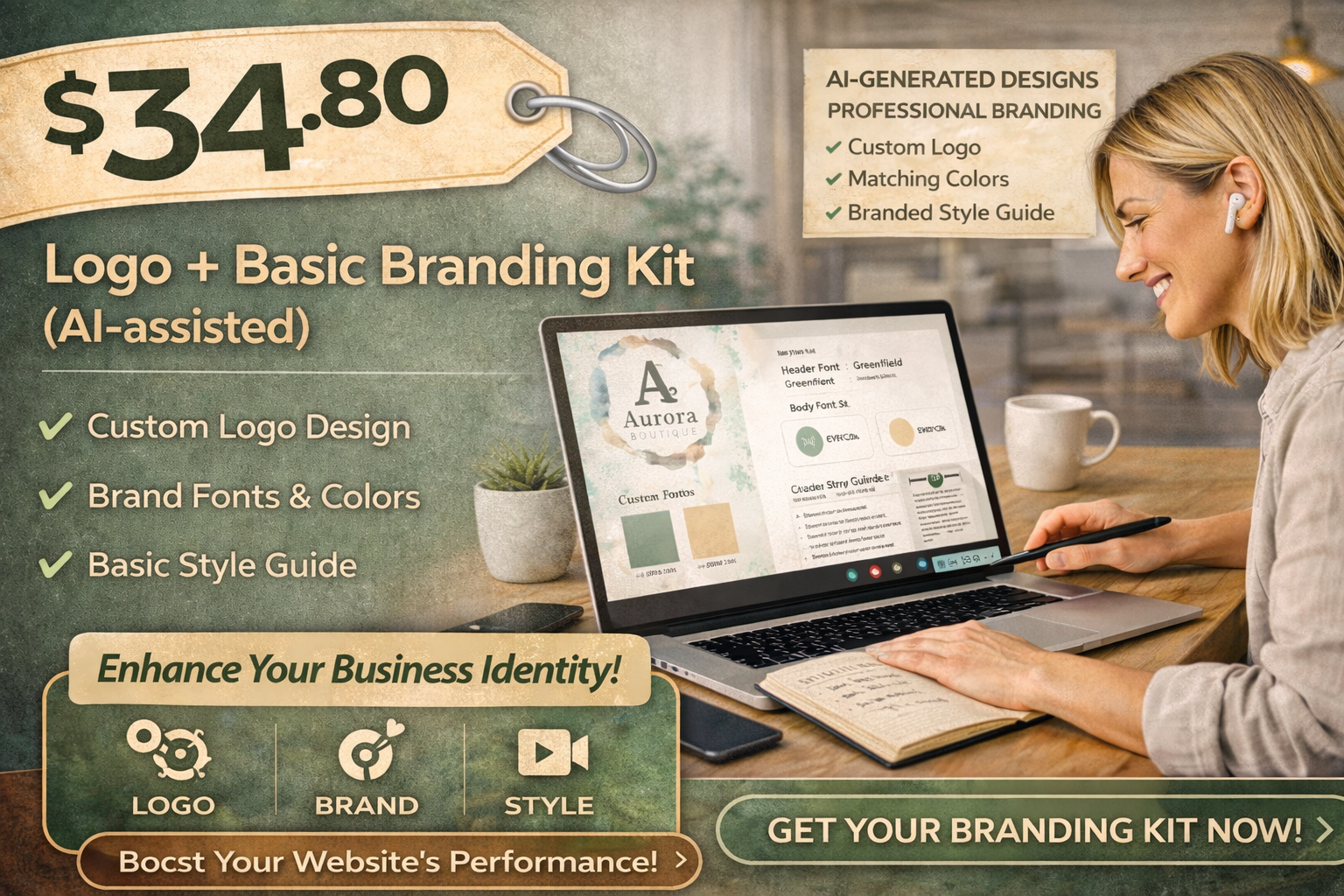 Logo + Basic Branding Kit (AI-assisted) – $34.80